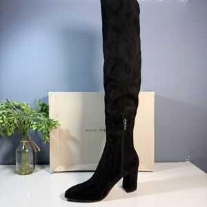 [NEW] Marc Fisher Black Suede Over The Knee Boots Block Heel Size 5